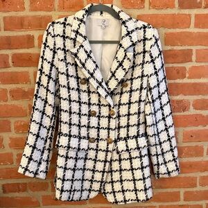 Elegant Black and White Checkered Blazer
